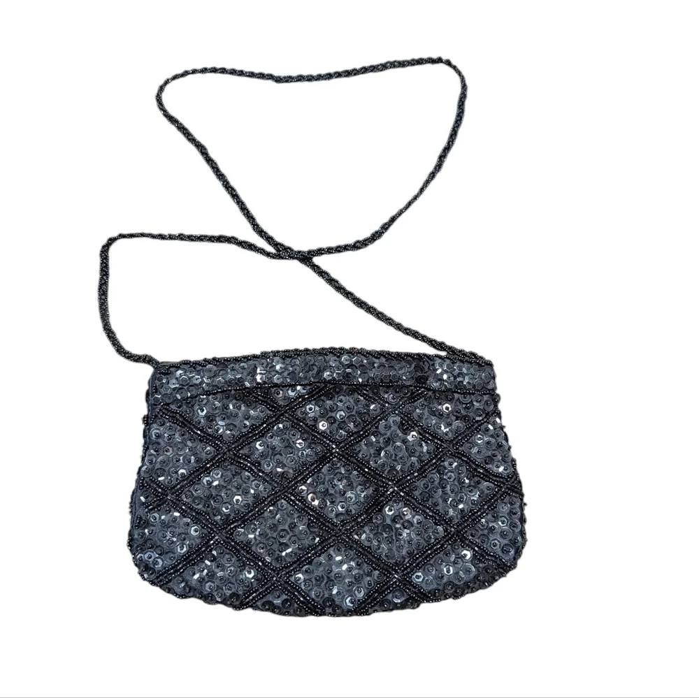 La Regale Vintage Elegant Black Sequin Women's Bag Clutch Purse